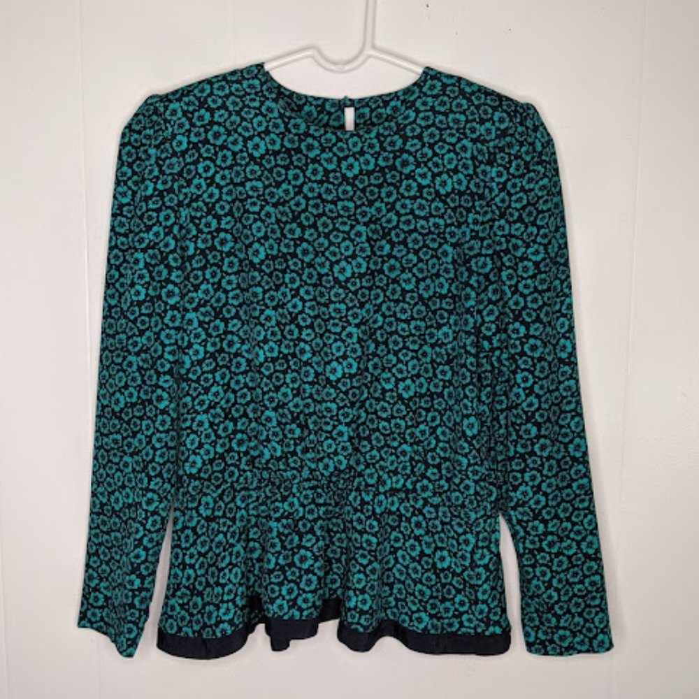Impromptu Puff Long Sleeve Floral Peplum  Blouse. Size S.